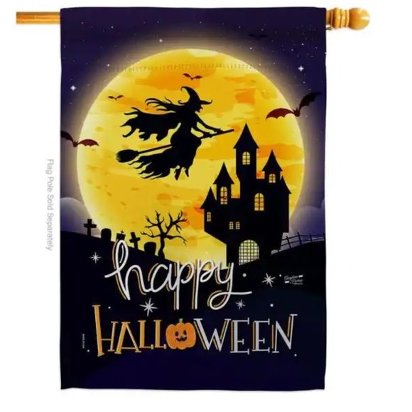 Witchy Witch Halloween Fall Time Decor Flag House Flag 28" x 40" Double Sided - Picture 1 of 2